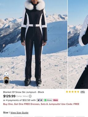 Fashion NOVA Blanket Of Snow Black & White Ski Jumpsuit with Fur Hood - NWT Sz L